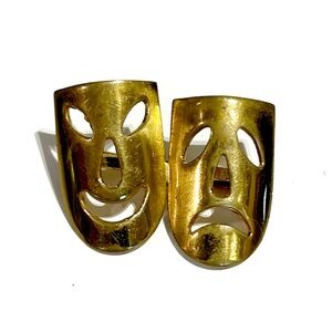 Vintage Drama Theatre Acting Masks Brooch Pin Gold Tone Comedy Tragedy Play Act